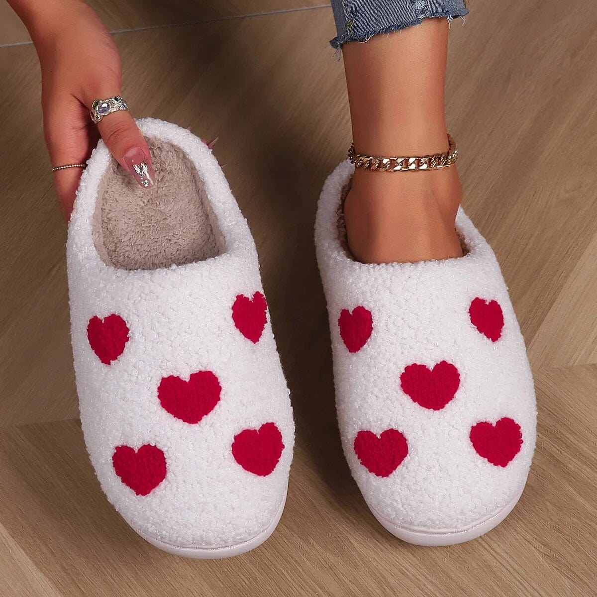 Chaussons Polaires à Motif Coeur