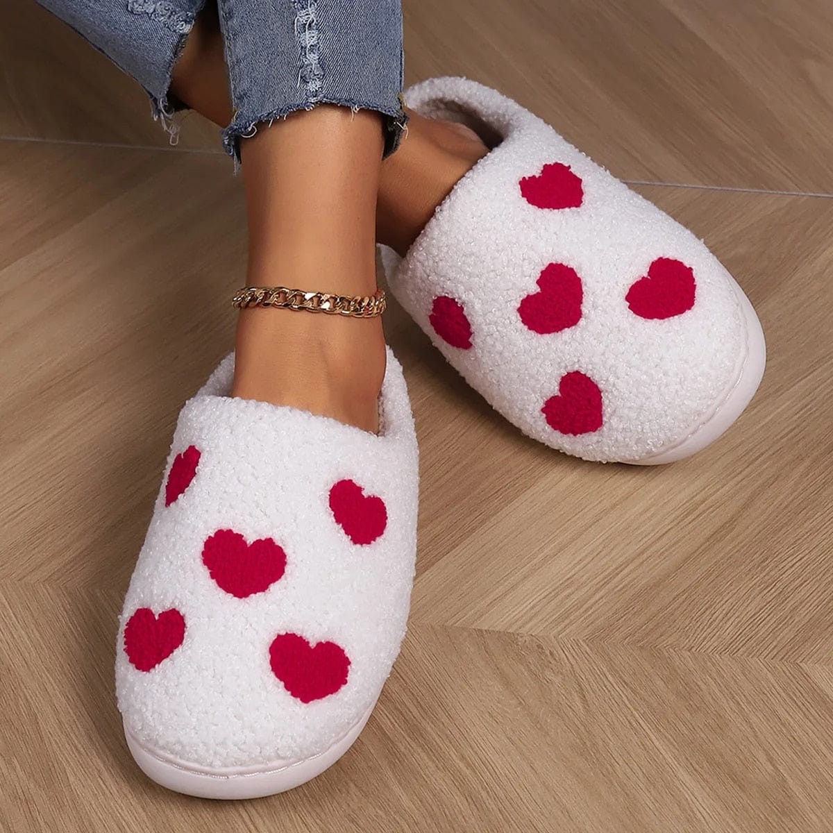 Chaussons Polaires à Motif Coeur