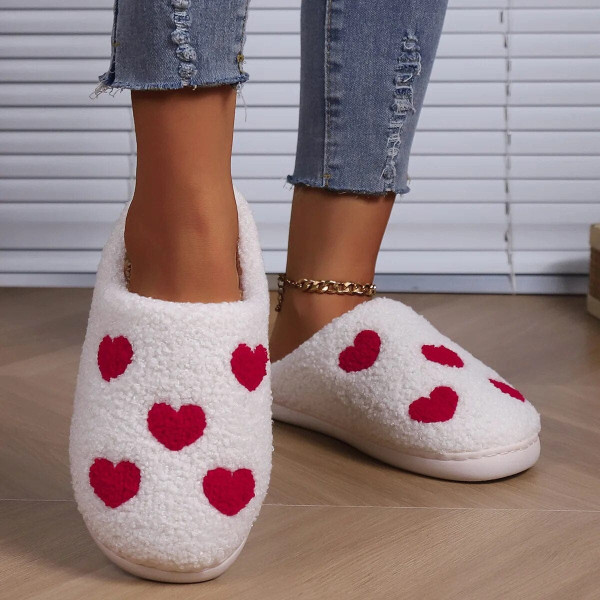 Chaussons Polaires à Motif Coeur